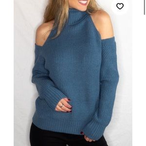 Blue Oversized Knit Sweater Turtleneck NWT